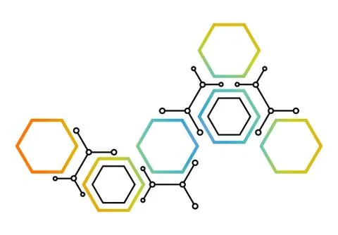 Abstract background with colored hexagons. Communication theme. Cells Stock Illustration