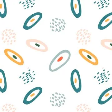 Abstract background with colored ovals and dots, Memphis art style, bright an Stock Illustration