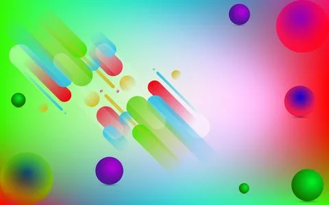 Abstract background with colorful floating geometric shapes and spheres. Stock Illustration