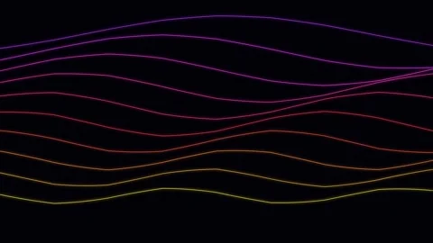 Abstract background with colorful glowing horizontal wave lines on black Stock Footage 338310709