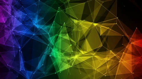 Abstract Background colorful iridescent rainbow polygon Digital Data Network Stock Footage 113349327