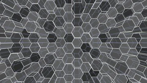 Abstract background of colorful outline hexagons Ilustración de archivo