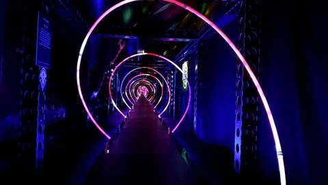 Abstract background, colorful red and blue lights, glowing spiral passage Stock Footage 126886355