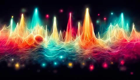Abstract Background With Colorful Sound Wave. Neon Glow, Blurry Light Lines. Stock Illustration