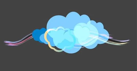 Abstract background composed of blue paper clouds over black vector illustr.. Illustrazione stock