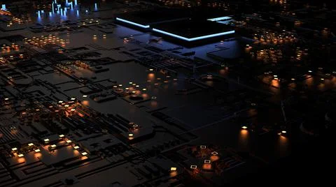 Abstract background on a computer theme in red backlight. 3d render on artifi Stock Photos