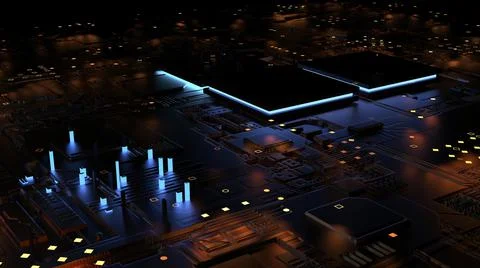 Abstract background on a computer theme in red backlight. 3d render on artifi Stock Photos