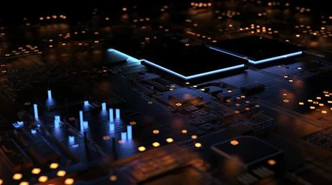 Abstract background on a computer theme in red backlight. 3d render on artifi Stock Photos