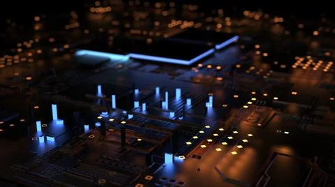 Abstract background on a computer theme in red backlight. 3d render on artifi Foto stock