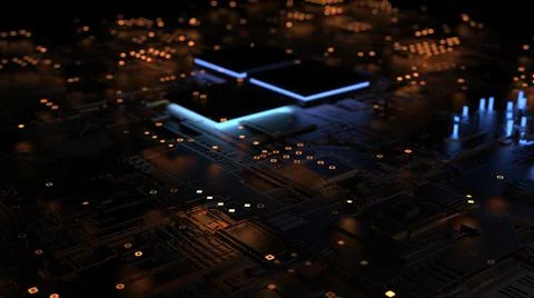 Abstract background on a computer theme in red backlight. 3d render on artifi Stock-Fotos