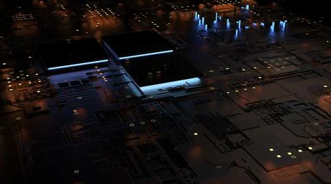 Abstract background on a computer theme in red backlight. 3d render on artifi Foto stock