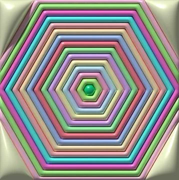 Abstract background of concentric glossy hexagons in pastel, candy-colored .. Stock Illustration