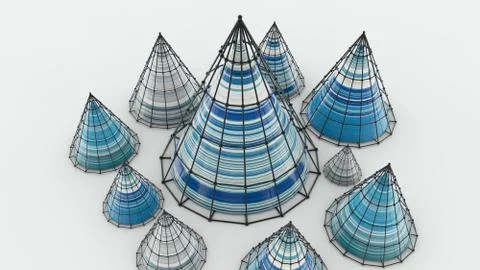 Abstract background with cones, 3D rendering, stretched pixels texture 库存照片