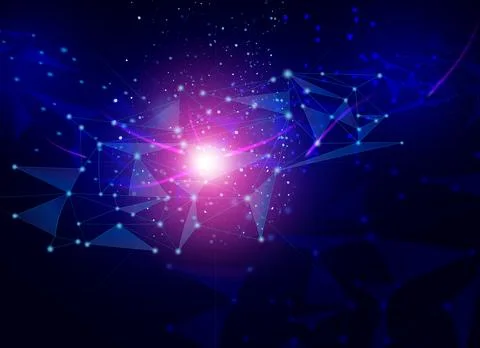 Abstract background with connected lines and dots on a dark blue background.. Stock Illustration