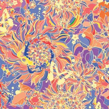 Abstract background consisting of flowers and butterflies Stock Illustration