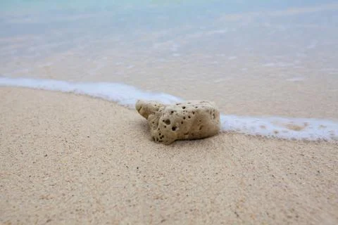 Abstract background of coral on sandy beach with soft waves and beach waves. Stock Photos
