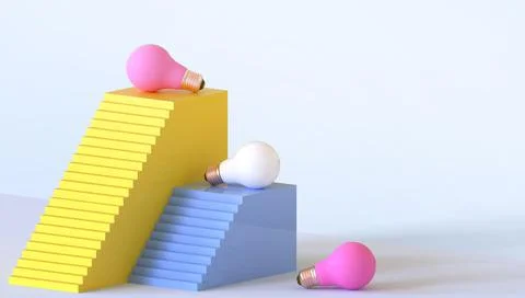 Abstract Background Creative idea inspiration. Stair Yellow and blue with Bulb Stock Illustration