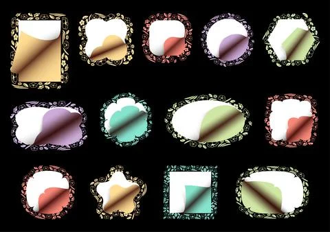 Abstract Background, Curled paper set, Geometric shapes and floral frames, pa Stock Illustration