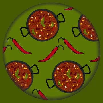 Abstract background in cut paper style with a pattern of Mexican dish chili con 스톡 일러스트