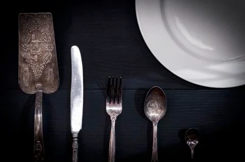 Abstract background with cutlery and plate Stock Photos