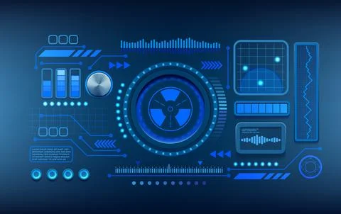 Abstract background. Cyber dashboard. Radar infographic. Blue circle graphic. Stock Illustration