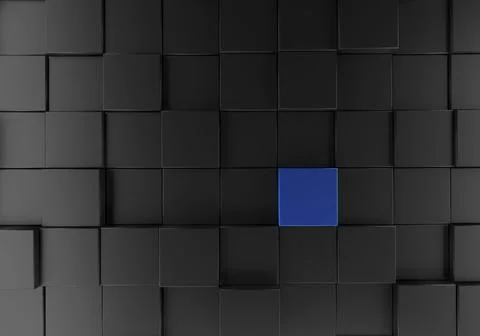 Abstract background with dark anthracite cubesand one metallic blue, 3d Stock Illustration