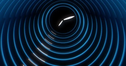 Abstract background of dark blue clock with white hour and minute hands. 8K loop Video stock 121039033
