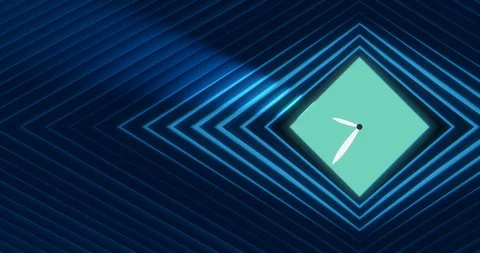 Abstract background of dark blue clock with white hour and minute hands. 8K loop 스톡 동영상 121128567