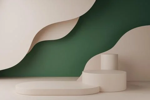 Abstract background with dark green waves and empty podium,minimal product scene Stock Illustration