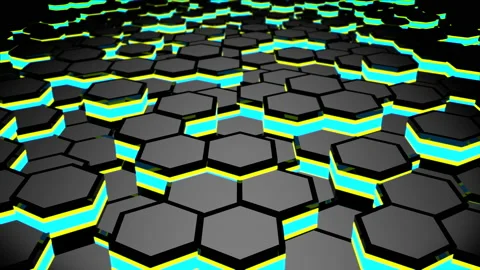 Abstract background of dark honeycomb cells waving and glowing with changing Stock Footage 147863224