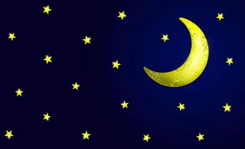 Abstract background, dark night with moon and stars in an openwork pattern. Illustrazione stock