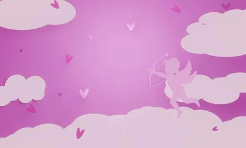 Abstract background design with Cupid flies on the sky Stock Illustration