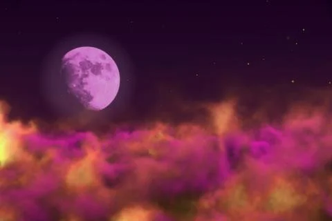 Abstract background design illustration of magic clouds with moon with lights Stock Illustration
