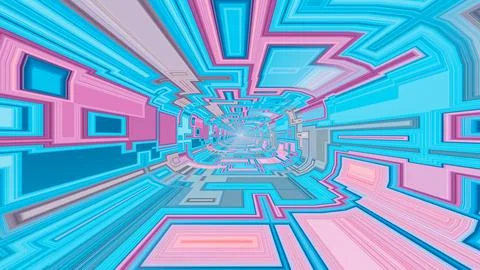 Abstract background. different purple blue geometric patterns. tunnel. 3d r.. Stock Illustration