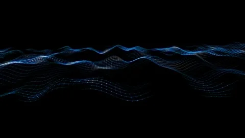 Abstract background with digital data in wave blue grid triangles on dark b.. Video stock 335534825