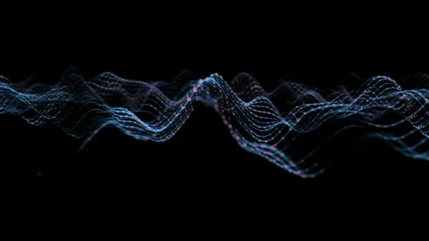Abstract background with digital data in wave blue net triangles with orang.. Stock Footage 340082656