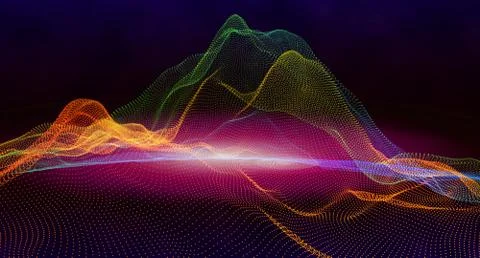 Abstract background with digital mountains of dots and colors. 3d illustration Stock Illustration