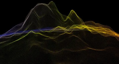 Abstract background with digital mountains of dots and colors. 3d illustration Stock Illustration
