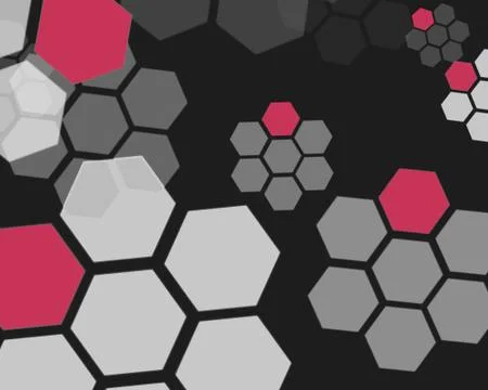Abstract background from digital pentagons. Seven honeycomb gray and magenta Stock Illustration