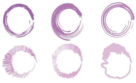 Abstract background Doodle brush strokes set lilac circles Stock Illustration