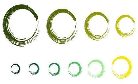 Abstract background Doodle brush strokes set green circles Stock Illustration