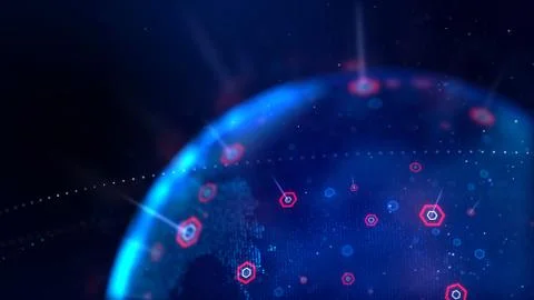 Abstract background dot blue world map with hexagon shape for a cyber futuris Stock Illustration