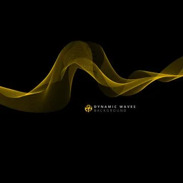 Abstract background dynamic yellow lines waves and particles with copy space. Stock Illustration