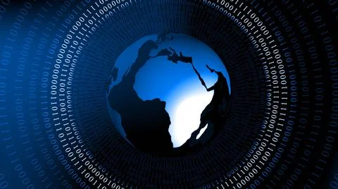 Abstract background with earth globe in blue - rings of binary code Illustrazione stock