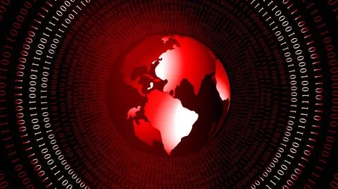Abstract background with earth globe in red - rings of binary code Stock Illustration