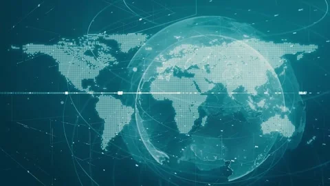 Abstract background. The Earth is rotating against the backdrop of a world ma Видео 348280149