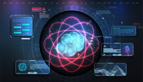 Abstract background. Elegant glowing circle. Light ring. Atoms and electrons. Stock Illustration