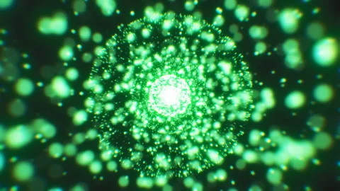 Abstract Background Eternal Circle Firework Explosion Vivid Green Particles Video stock 151690119