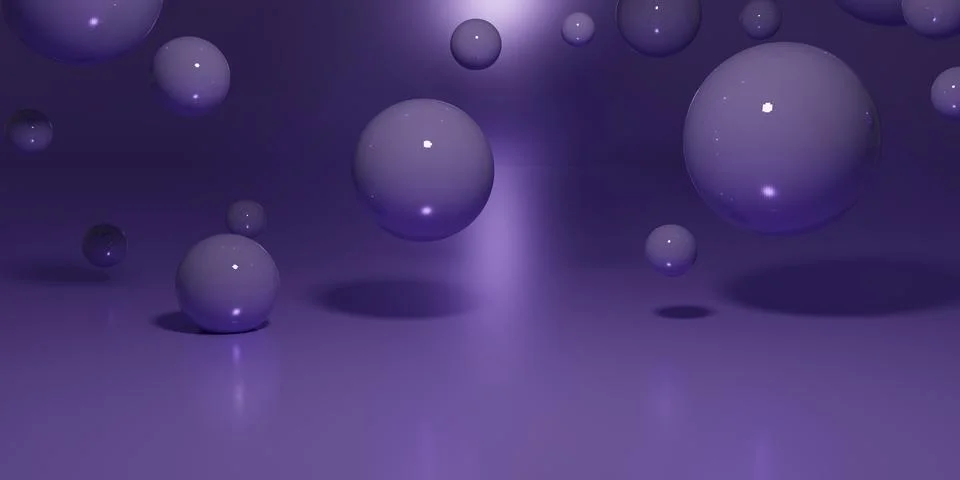 Abstract background with falling 3d balls. Dynamic flying purple bubbles.  Illustrazione stock