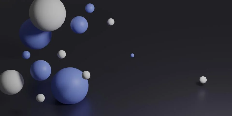 Abstract background with falling 3d balls. Dynamic flying bubbles. Modern trendy 스톡 일러스트